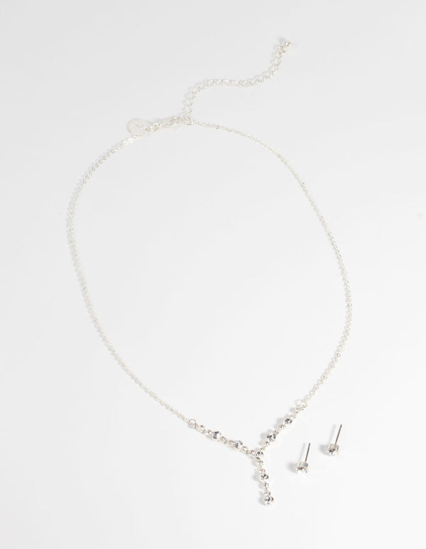 Silver Cubic Zirconia Necklace and Earring Set