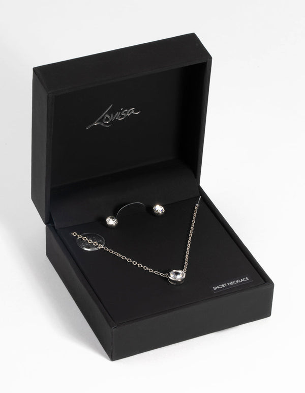 Silver Diamante Pendant Necklace and Earring Set