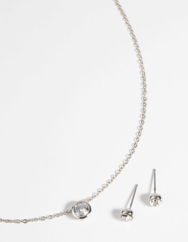 Silver Diamante Pendant Necklace and Earring Set