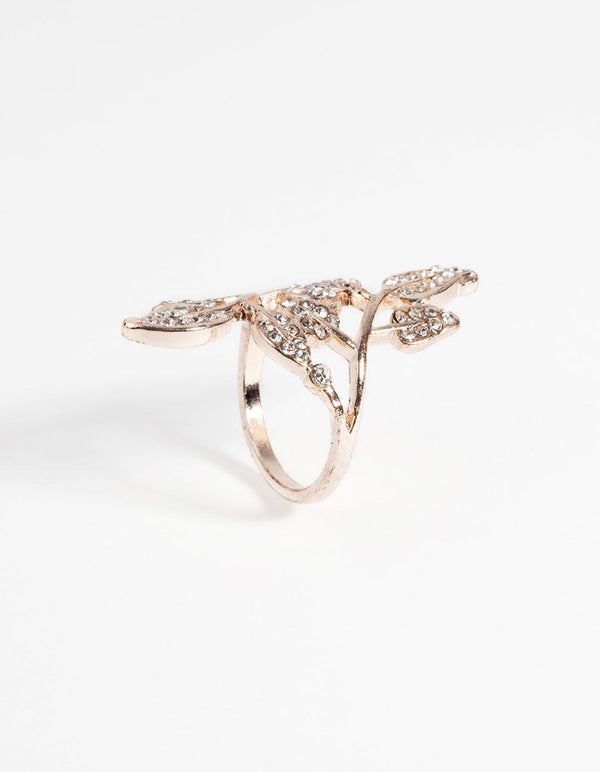 Rose Gold Diamante Leaf Ring
