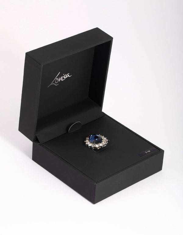 Silver Oval Diamante Ring