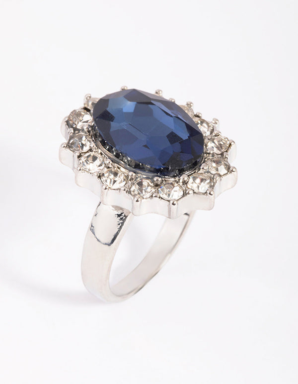 Silver Oval Diamante Ring