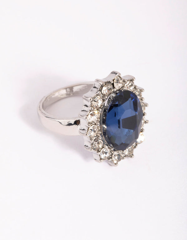 Silver Oval Diamante Ring