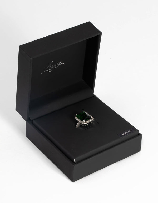 Silver Satement Emerald-Cut Adjustable Ring