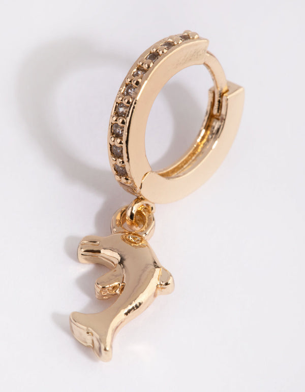 Gold Cubic Zirconia Dolphin Huggie Earrings