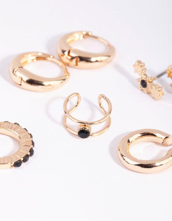 Gold and Black Star Earring Pack