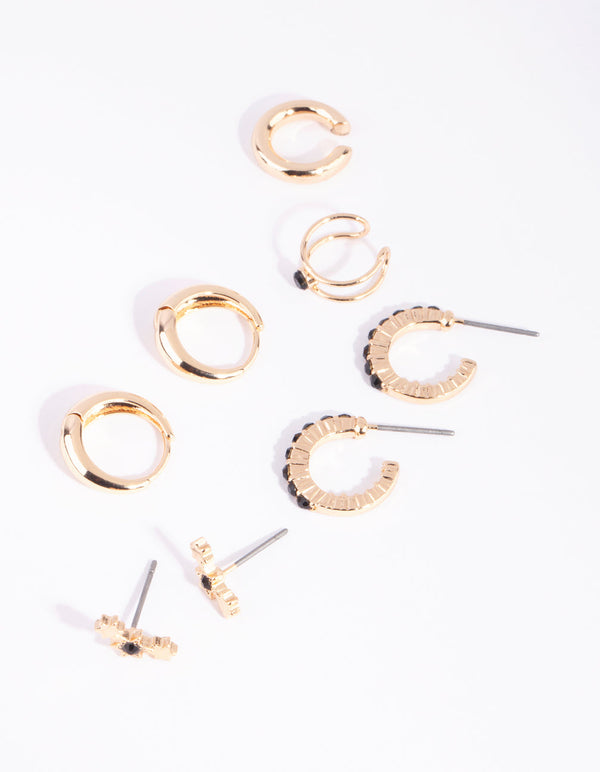 Gold and Black Star Earring Pack
