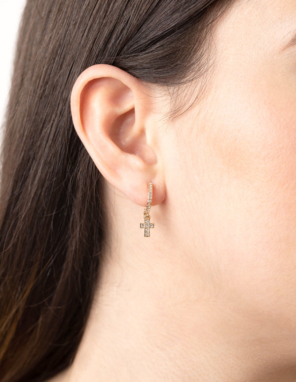 Gold Plain and Diamante Cross Earring Pack