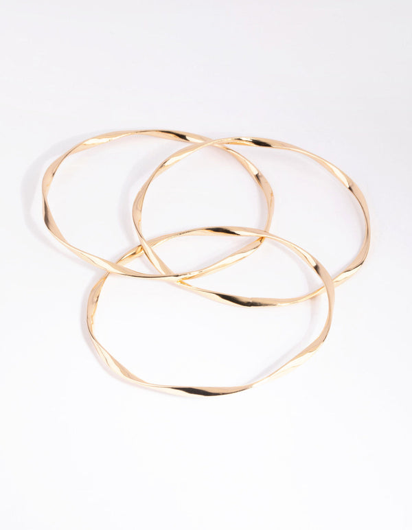 Gold Thin Wavy Bangle Pack
