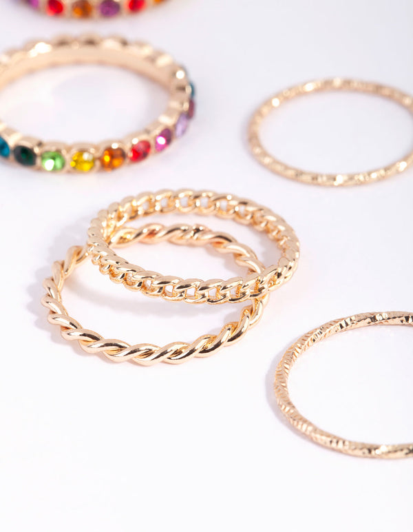 Gold and Rainbow Textured Ring Pack