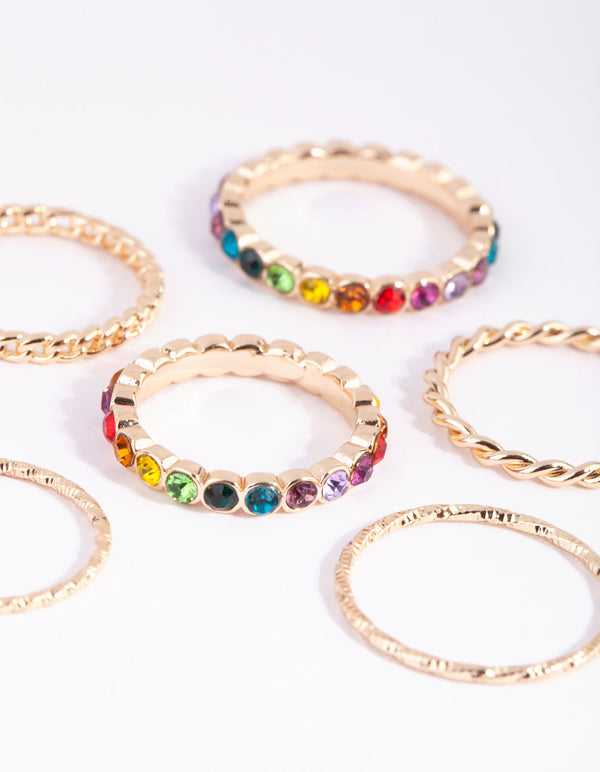 Gold and Rainbow Textured Ring Pack