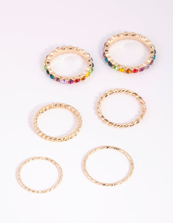 Gold and Rainbow Textured Ring Pack