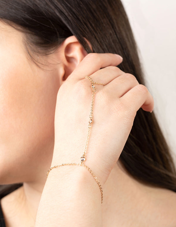 Gold Plain Cubic Zirconia Hand Chain