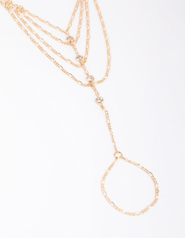 Gold Cubic Zirconia Draped Hand Chain
