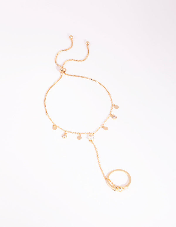 Gold Diamante and Disc Drop Hand Chain