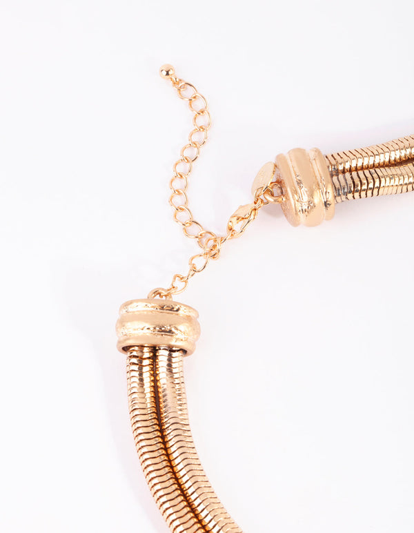Gold Hammered Ring Statement Necklace
