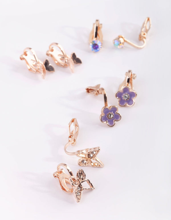 Kids Diamante and Butterfly Clip-On Earrings