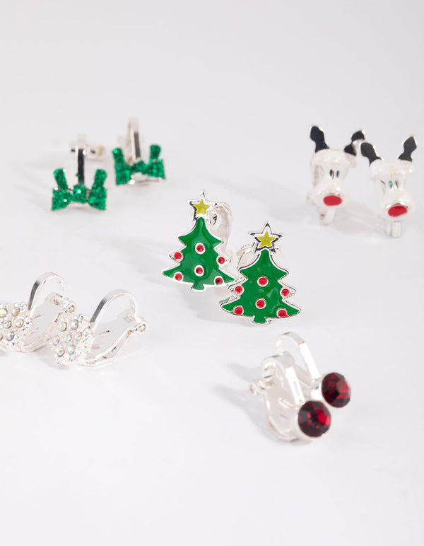 Kids Glitter Bow Clip-On Earrings