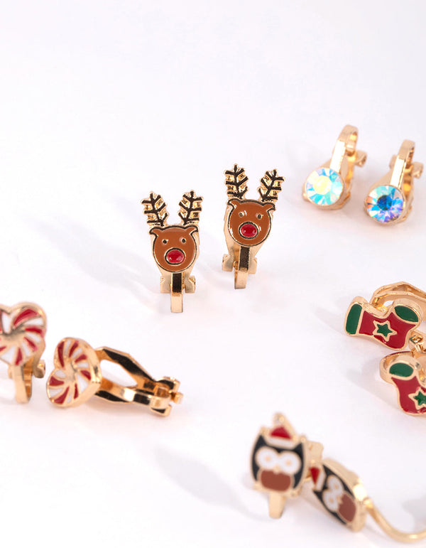 Kids Festive Stocking Clip-On Earrings