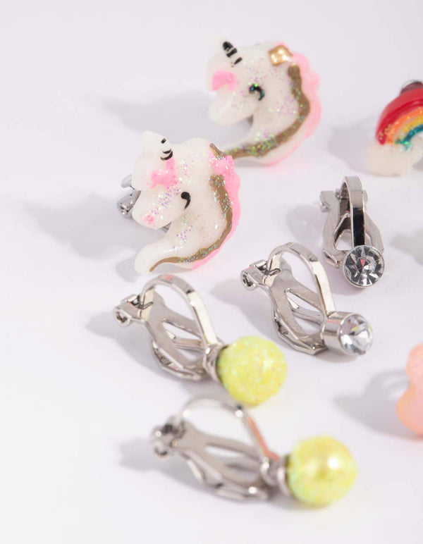 Kids Unicorn and Rainbow Clip-On Earring Pack