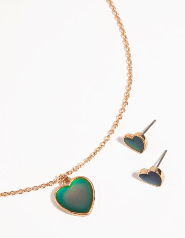 Kids Mood Heart Necklace and Earrings Set