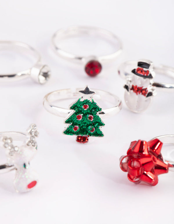 Kids Festive Diamante and Bow Ring Pack