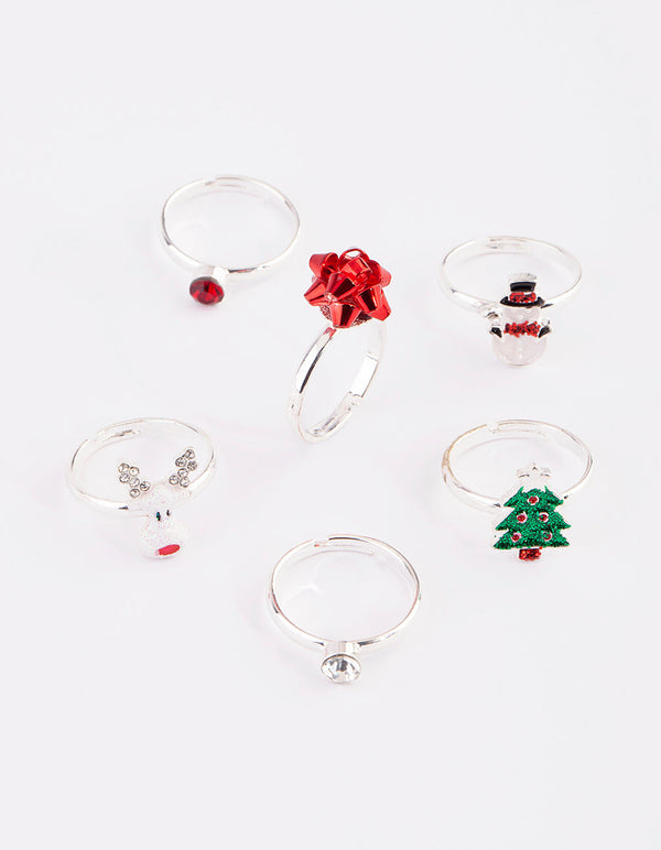 Kids Festive Diamante and Bow Ring Pack
