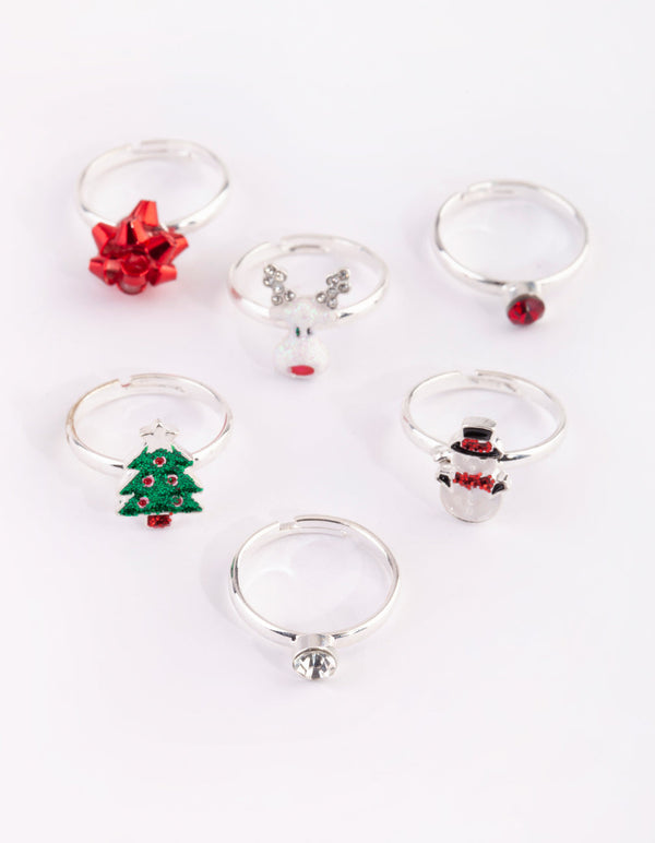 Kids Festive Diamante and Bow Ring Pack
