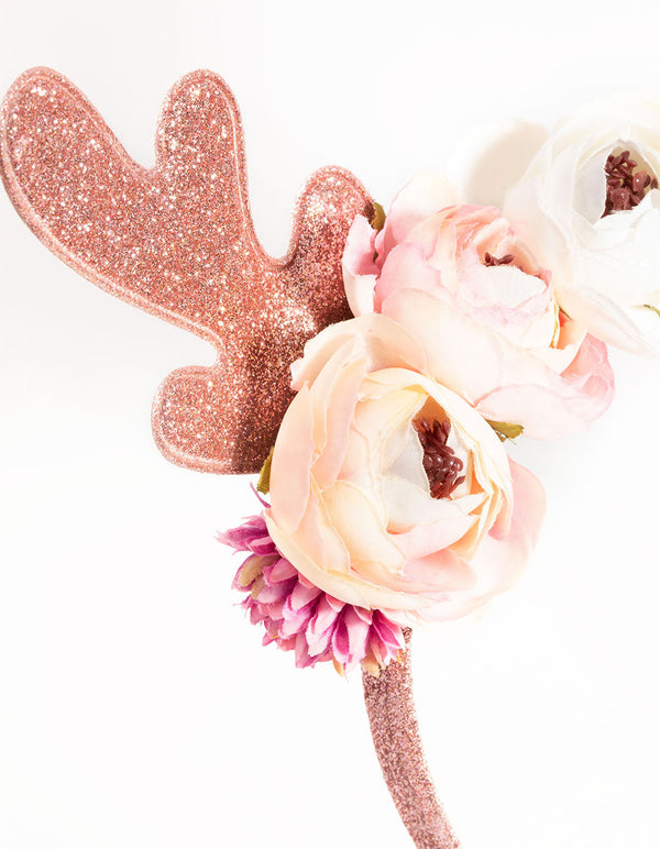 Kids Festive Glitter and Flower Antler Headband