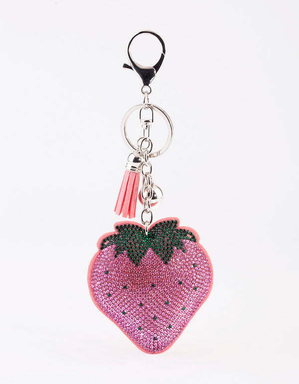 Kids Diamante Strawberry Keyring