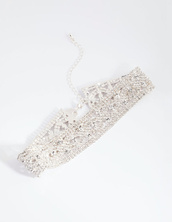 Silver Diamante Statement Choker Necklace