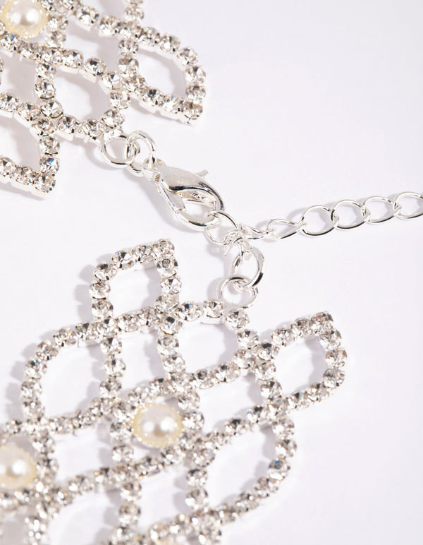 Silver Pearl Mesh Choker Necklace