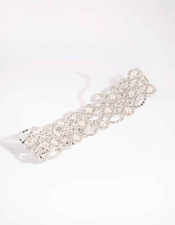 Silver Pearl Mesh Choker Necklace