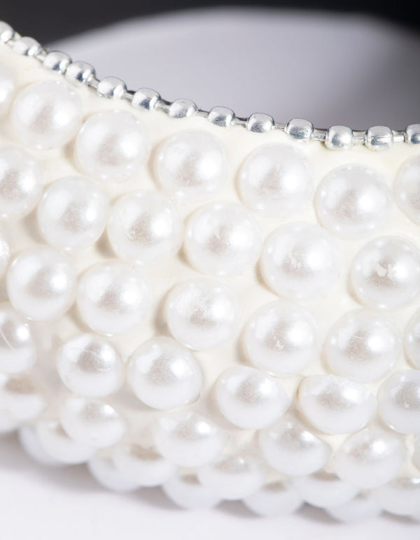 Silver Layered Pearl Bangle Bracelet