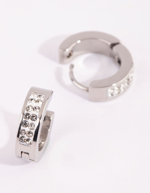 Surgical Steel Half Pave Huggie Earrings
