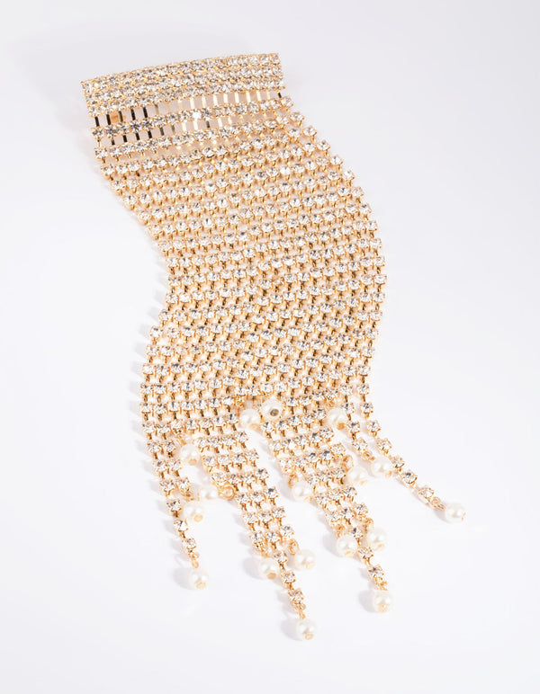 Gold Diamante and Pearl Ponytail Clip
