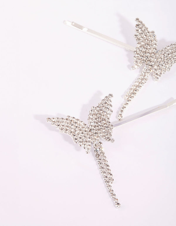 Silver Diamante Butterfly Drape Clip Set