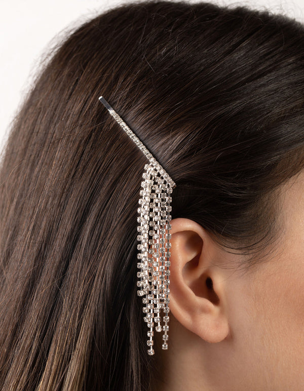 Silver Diamante Waterfall Clip Set