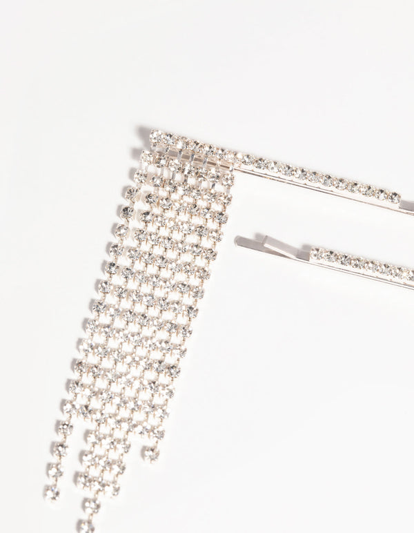Silver Diamante Waterfall Clip Set
