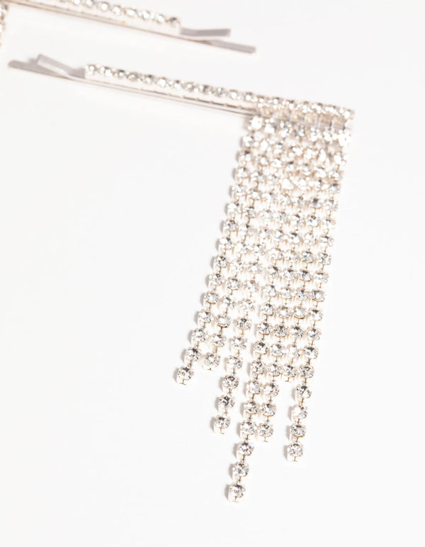 Silver Diamante Waterfall Clip Set