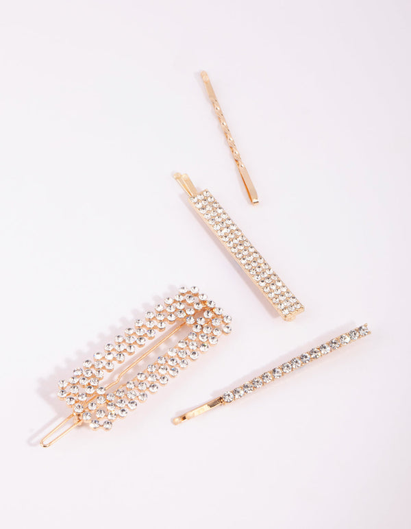 Gold Mixed Diamante Clip Pack