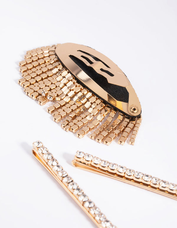 Gold Mixed Diamante Clip Pack