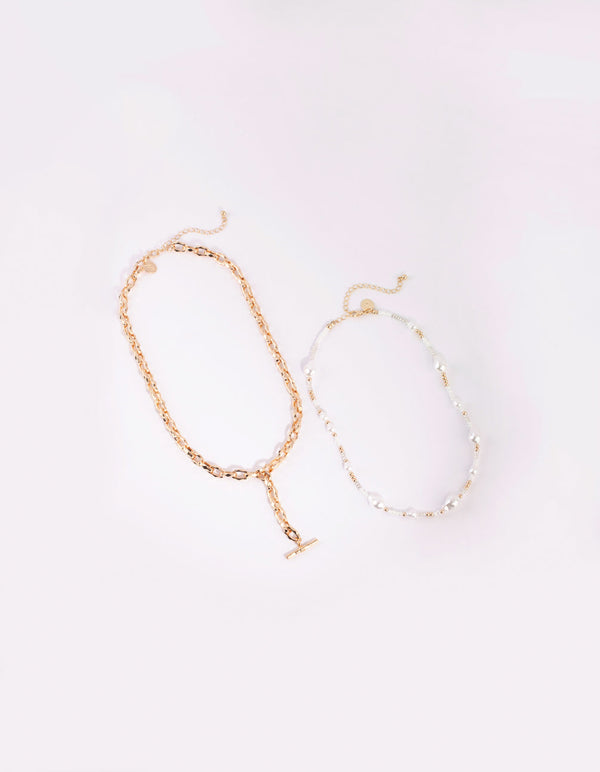 Gouden en witte parelketting