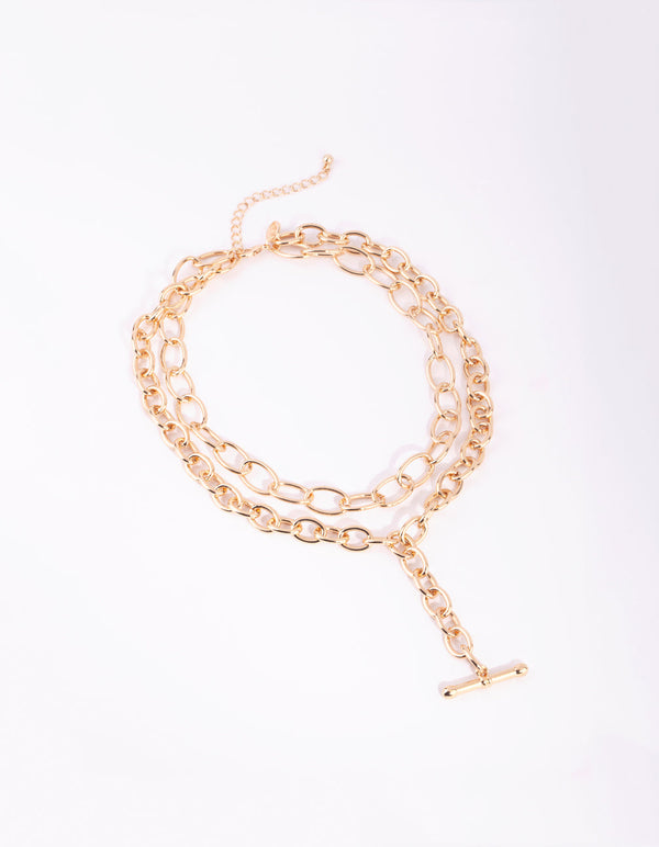 Gold Layered Chain Fob Necklace