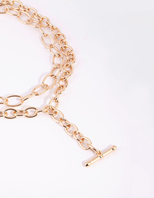 Gold Layered Chain Fob Necklace