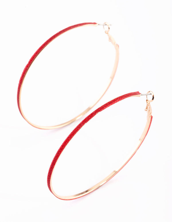 Red Glitter Hoop Earrings