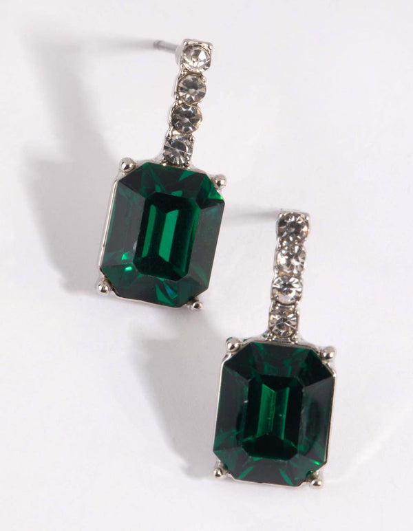Green Diamante Drop Earrings
