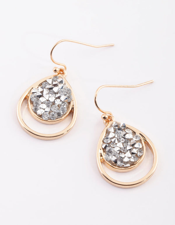 Gold Teardrop Diamante Earrings