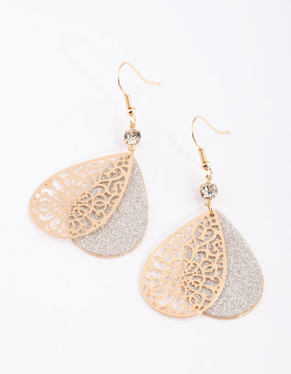 Gold Filigree Teardrop Earrings