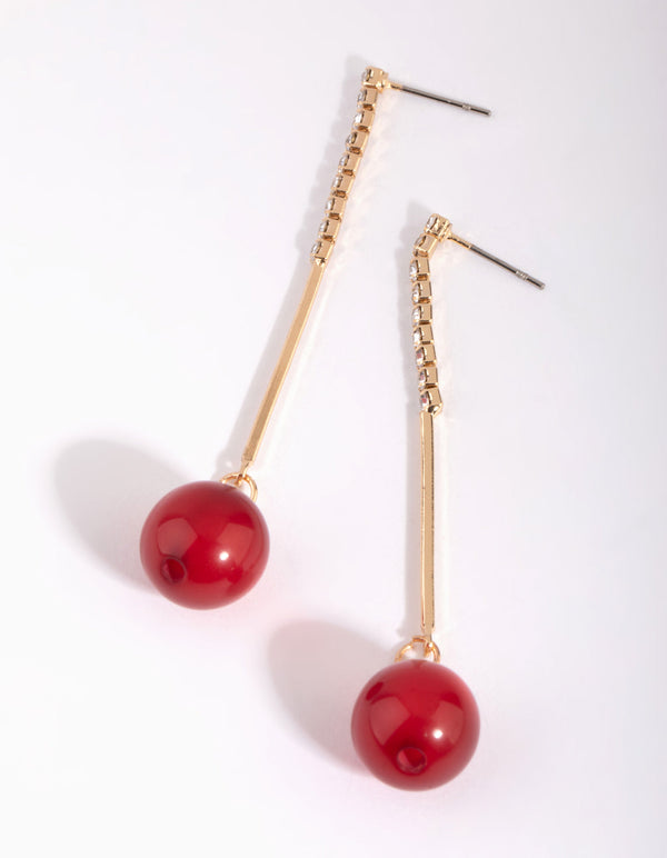 Red Ball Drop Earrings